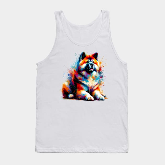 Colorful Akita in Expressive Splashed Paint Style Tank Top by ArtRUs